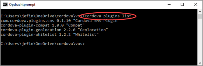 cordova plugins list